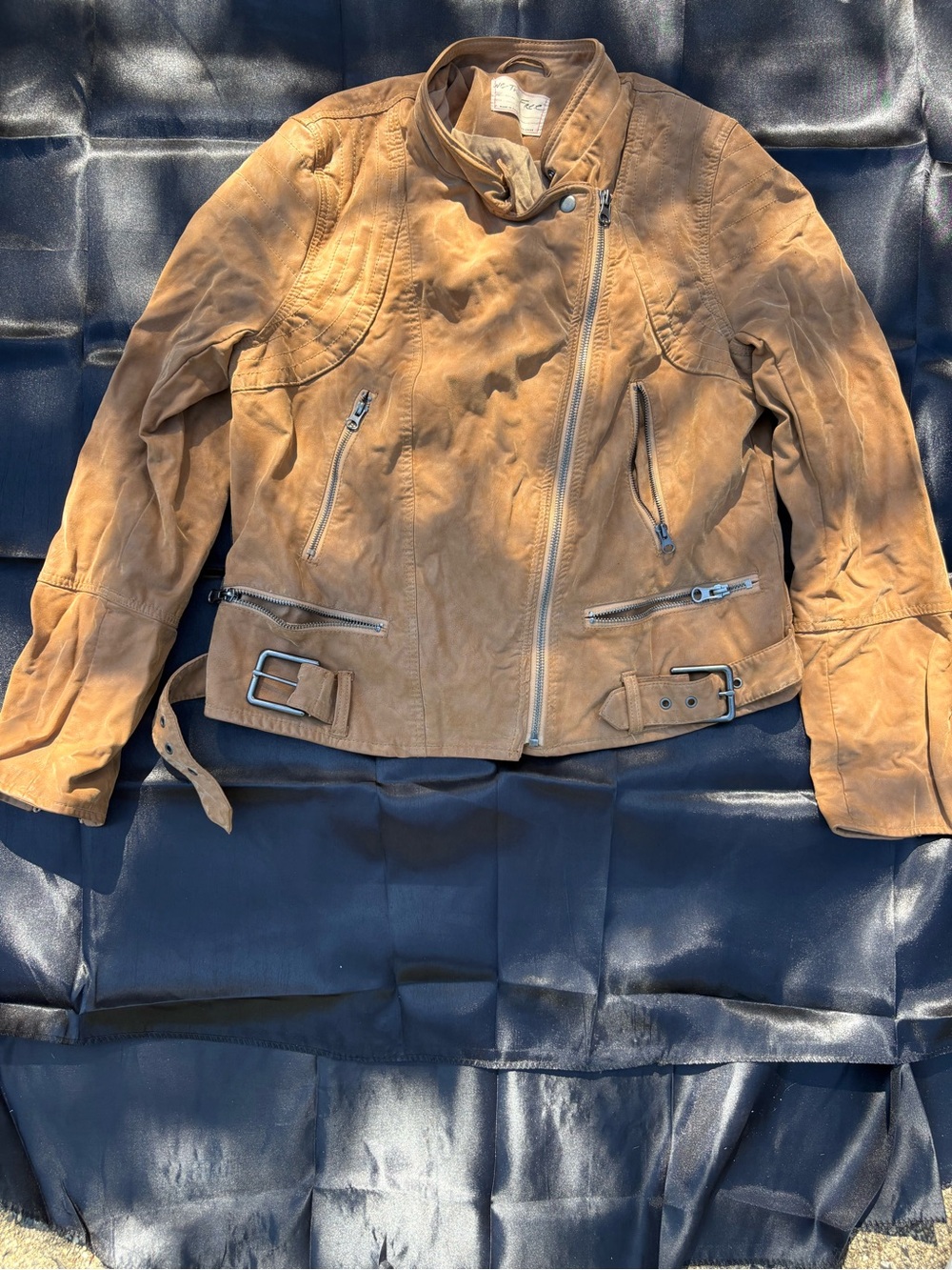 Free People Fenix Vegan Leather Moto Jacket Camel size X Large